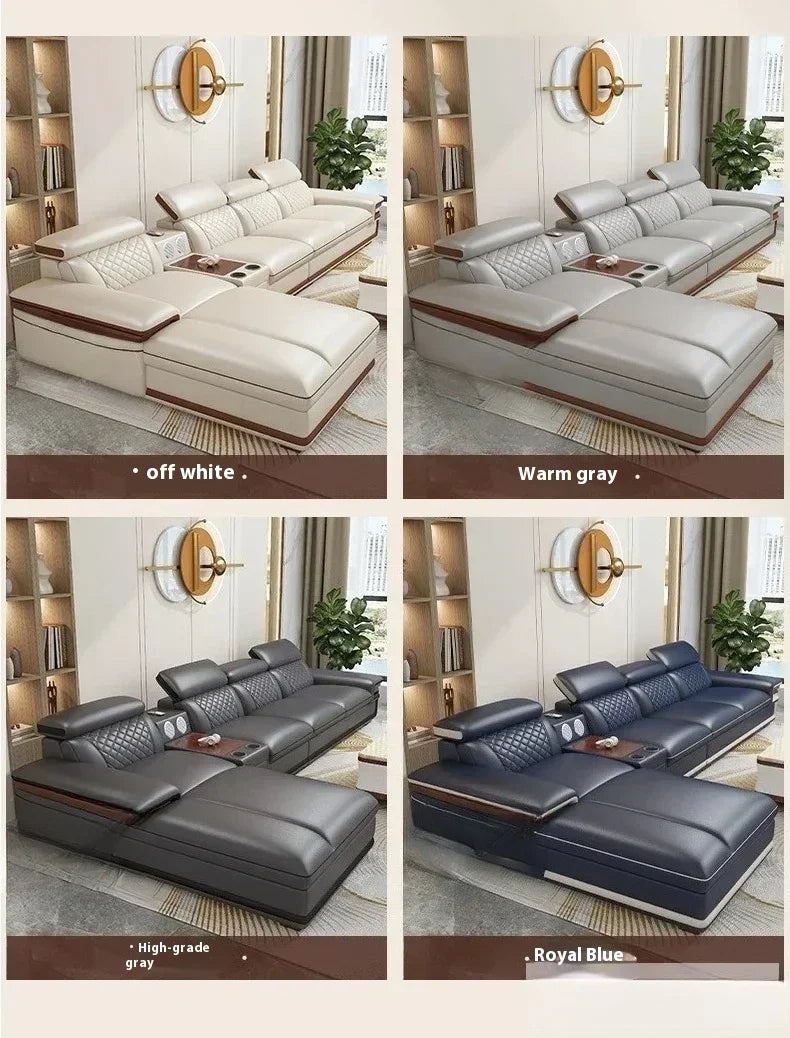 MINGDIBAO Premium Italian Genuine Leather Sofa Set for Living Room with Adjustable Headrests, Bluetooth Speaker, Wireless Charge