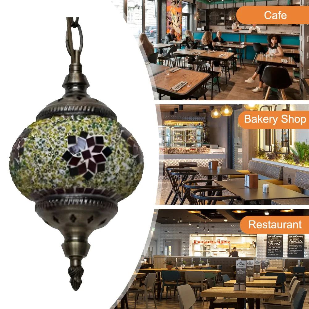 Turkish Moroccan Mosaic Hanging Ceiling Lamp E27 Decorative Glass Globe Fixture Romantic Restaurant Club Single Head Chandelier