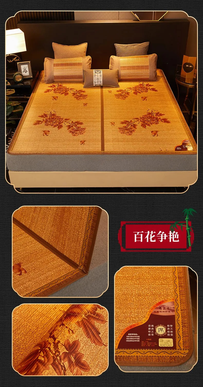 Double Fold Cool Mattress Summer Sleep Mat 100% Bamboo Mat Natural Comfortable High-quality Printed Mattress 1.8/2.0 Dormitory