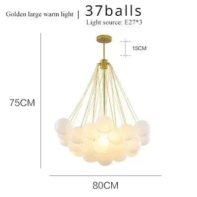 Nordic Bubble Glass Chandelier for Living Dining Table Room Decoration Frosted Glass Gold Black LED Ceiling Pendant Light