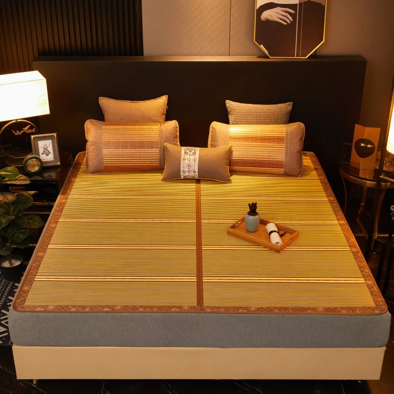 Double Fold Cool Mattress Summer Sleep Mat 100% Bamboo Mat Natural Comfortable High-quality Printed Mattress 1.8/2.0 Dormitory