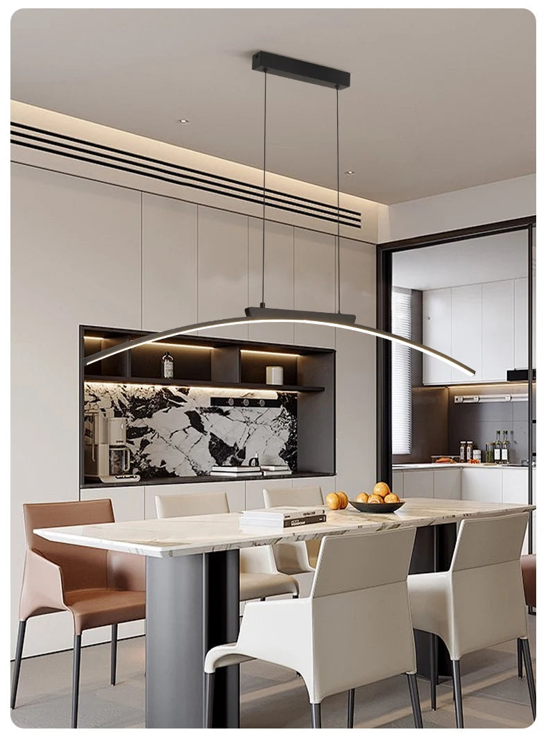 Modern LED Pendant Light Dimmable Hanging Lamp for Dining Room Kitchen Minimalist Arc Design Restaurant Energy Saving, Easy Inst