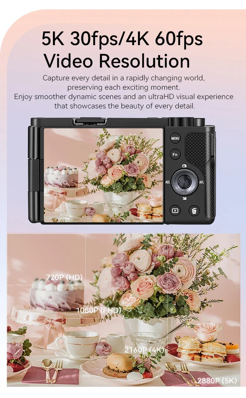 Digital Camera for Vlogging Videos with Flashlight 5X Optical Zoom 5K 30FPS 4K 60FPS AF/MF IR Rechargeable Battery G930