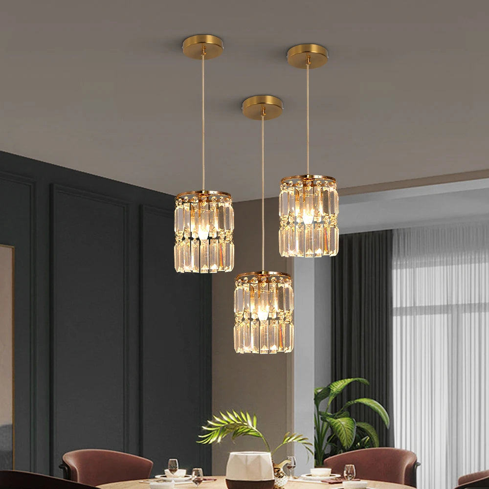 Nordic Copper LED Pendant Light Luxury Crystal Ceiling Lamps Modern Chandelier Lustre Dining Table Bar Kitchen Island Fixtures