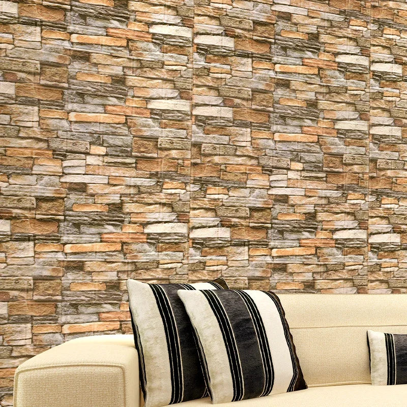 70cmx1/5/10m 3D Foam Self-Adhesive Wallpaper Waterproof Brick Wall Stickers Living Room Bedroom Wall Stickers Home Decoration