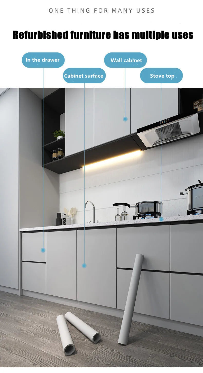 Modern Self-Adhesive Waterproof Wall Stickers, Vinyl Film, Contact Paper, Monochromatic, Cabinet, Home Decor, Kitchen
