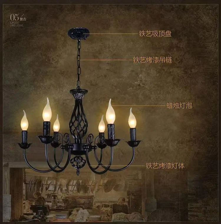 American Simple Living Room Light Modern Dining Room Bedroom Chandelier Black Iron Nordic Style Room Decoration Lighting Chandel