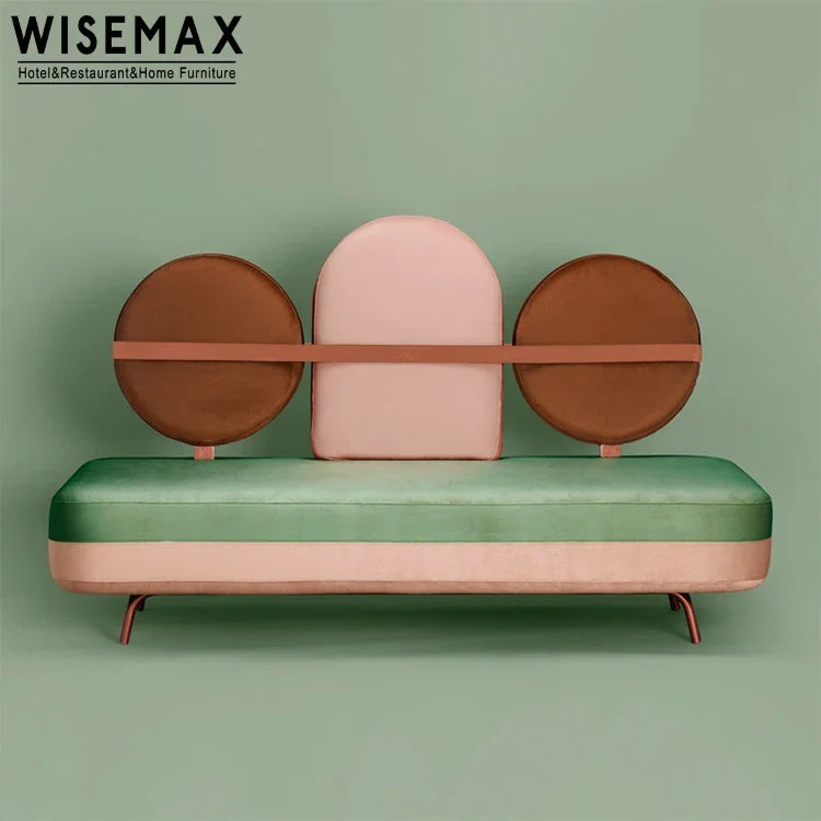Retro Design Living Room Sofas Gold Metal Legs Pink Green High Back Velvet Fabric Sofa 2 Seat Bench for Hotel