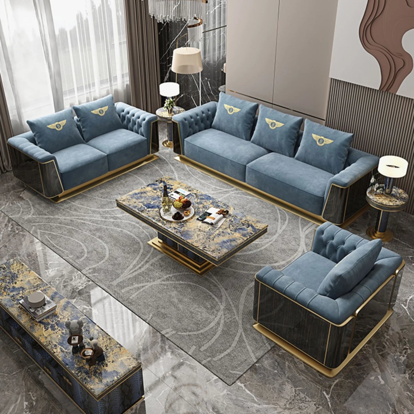 Modern Luxury Sectional Genuine Leather Sofa Set Modular Living Room Furniture Comfortable Chesterfield Sofa for Home Villa