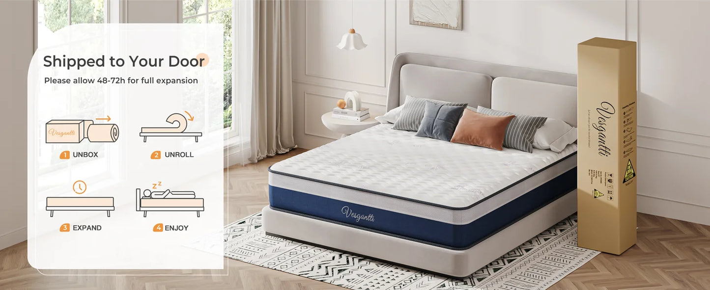 10 Inch Hybrid Mattress with Breathable Memory Foam and Individual Pocket Spring-Medium Firm