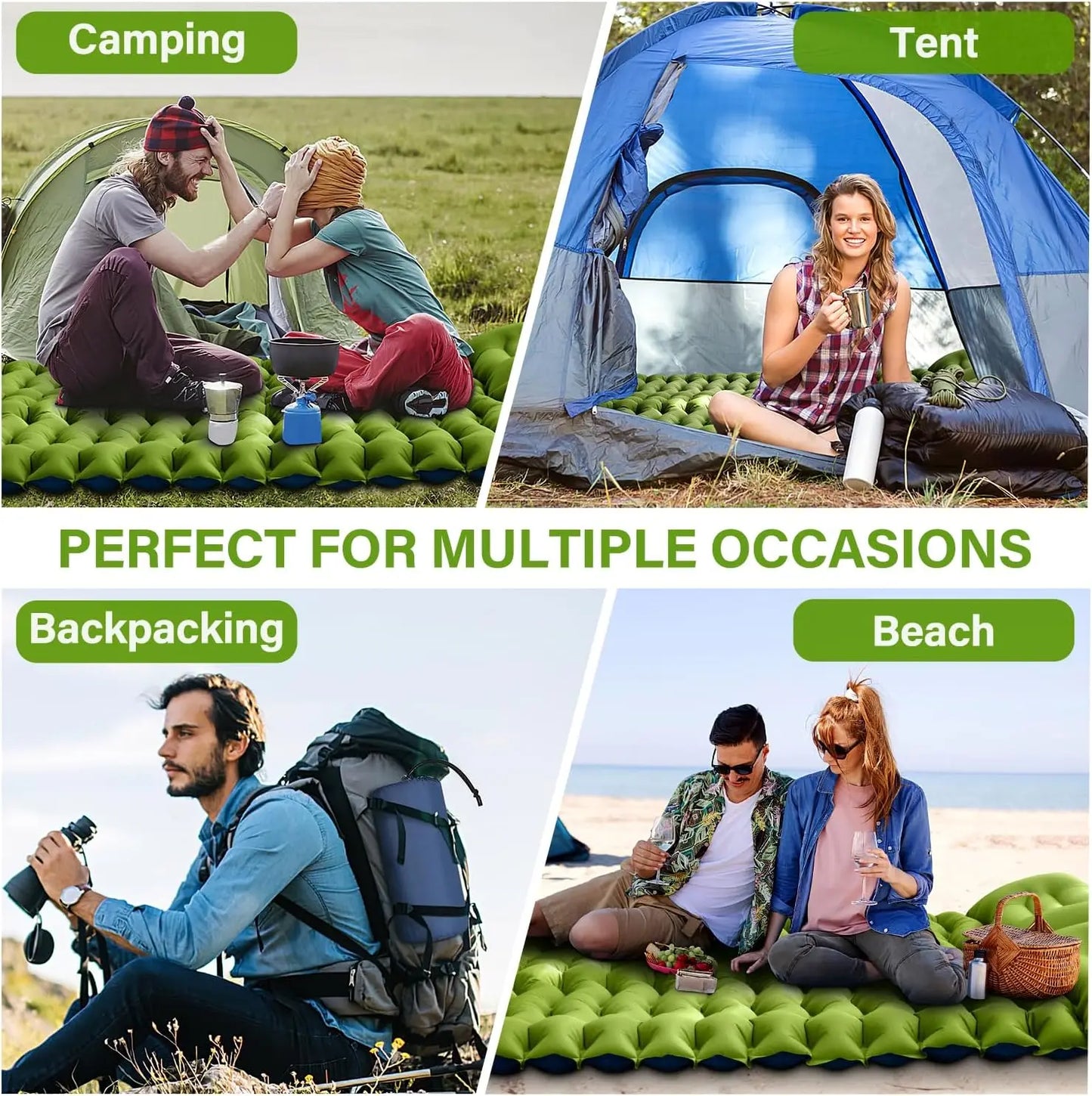 Double Size Inflatable Mattress Air Bed Sleeping Pad With Built In Pillow Electric Pump For Camping Home Travel