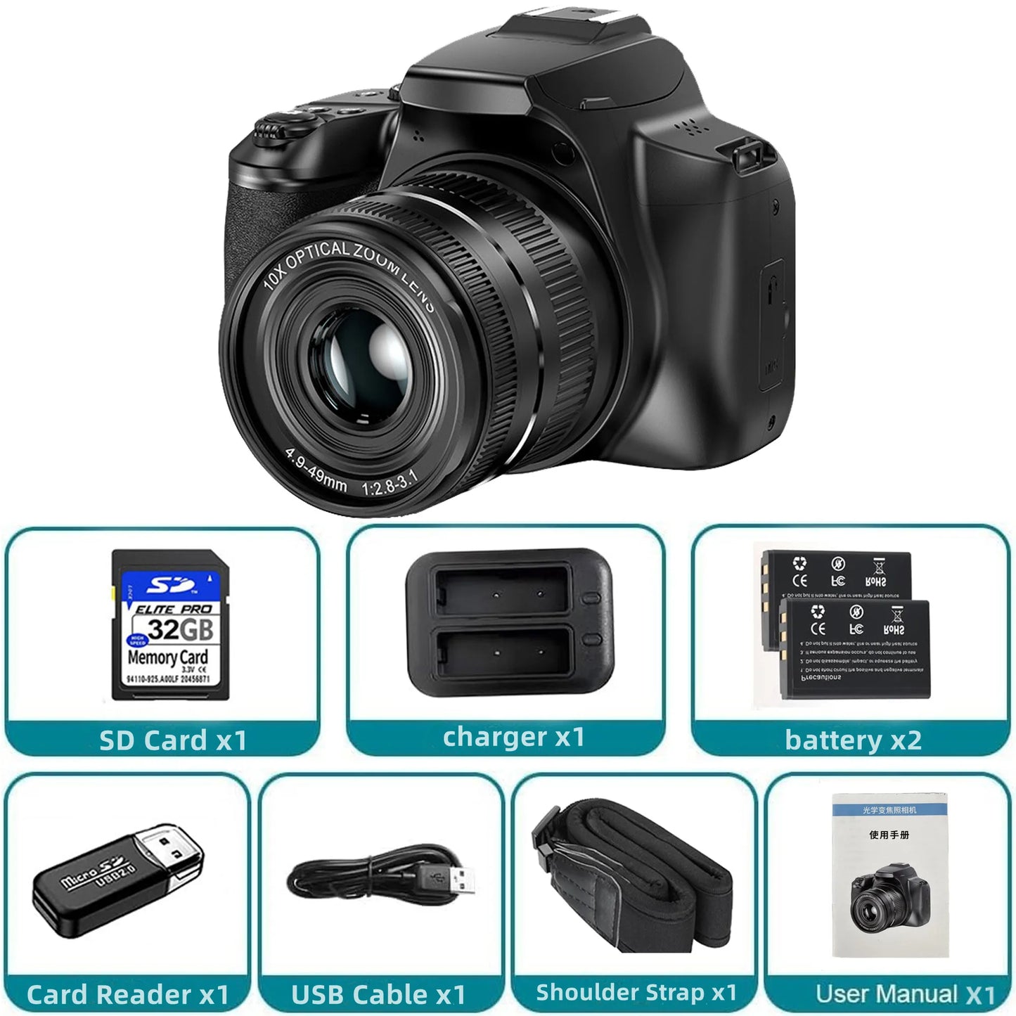 4K Professional Video SLR Camera 64MP Vlog Digital Cameras for Youtube Livestream Webcam 10X Optical Zoom Photography Camcorder