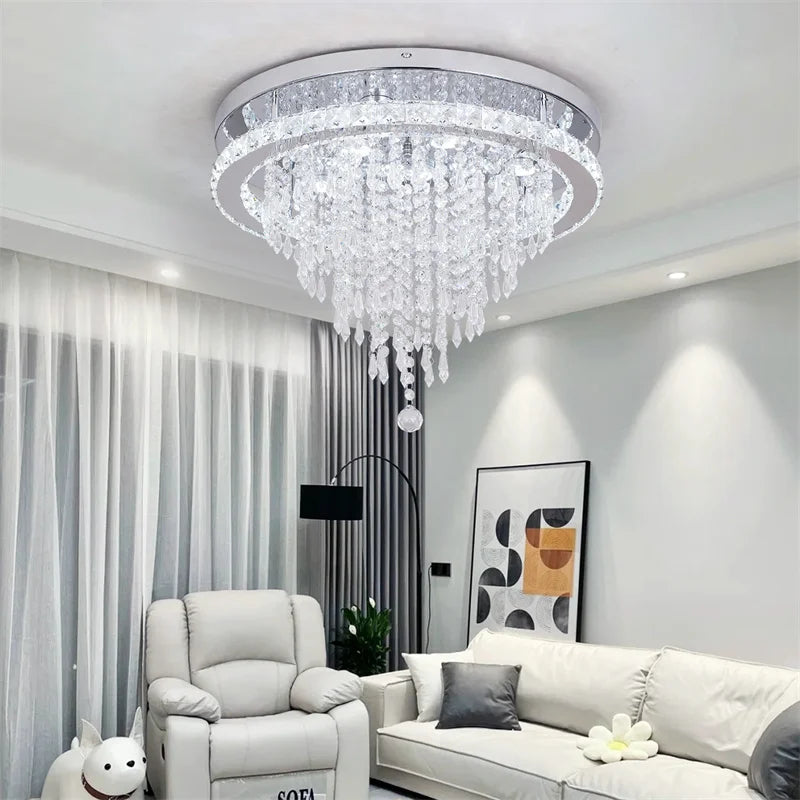 Luxury Crystal Modern LED Ceiling Chandelier Light Remote Dimming Round Ceiling Lamp for Home Decoration Indoor Hanging Lamps