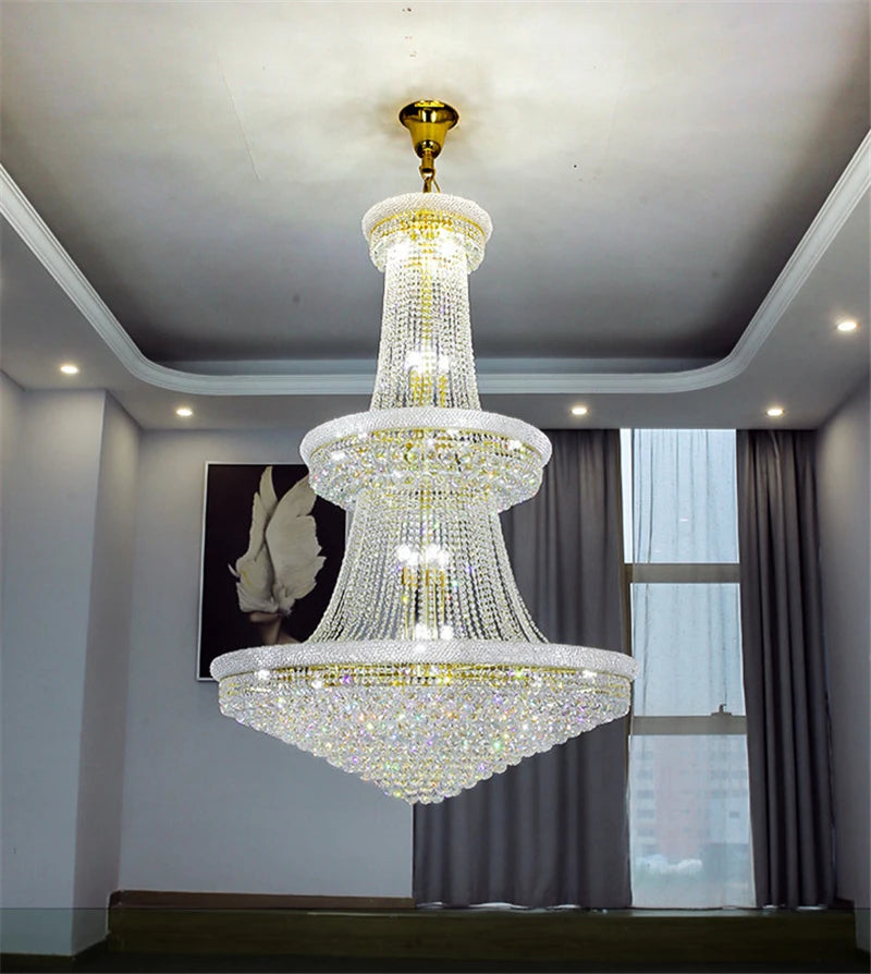 LED Pendant Light Luxury Living Room Crystal Chandelier Hotel Lobby Villa High Ceiling Staircase European-Style Chandelier