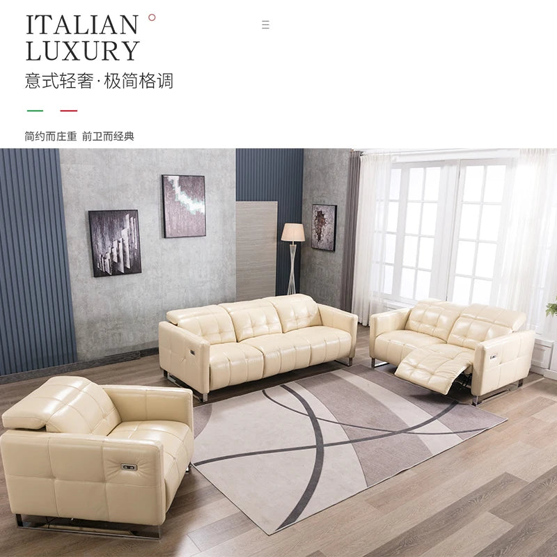 Genuine Leather Recliner Sofa Set,Modern Electric Recliner Sofa Set for Living Room