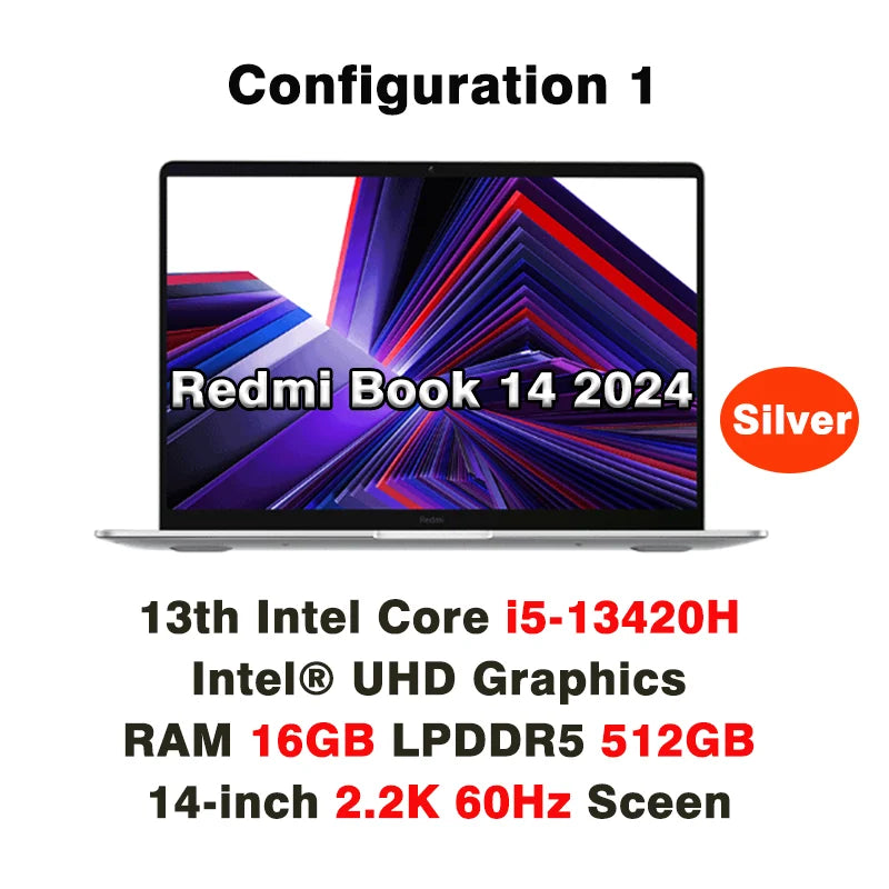 Xiaomi Redmi Book 14 Laptop Intel i5-13420H 16G 512G/1T SSD 14Inch 2.2K 60Hz Screen 38W Mi Portable Office Notebook