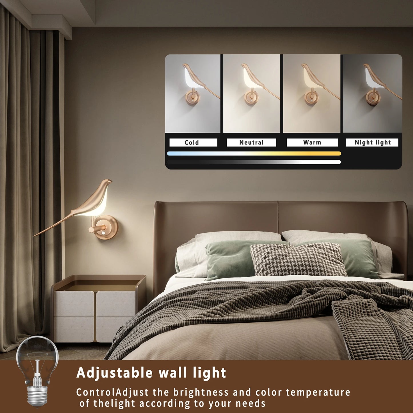 Nordic Modern led Wall Lamps Golden Bird 12w Decorati Bedside Indoor For Wall light Living Room Sofa Background Rotatable Sconce