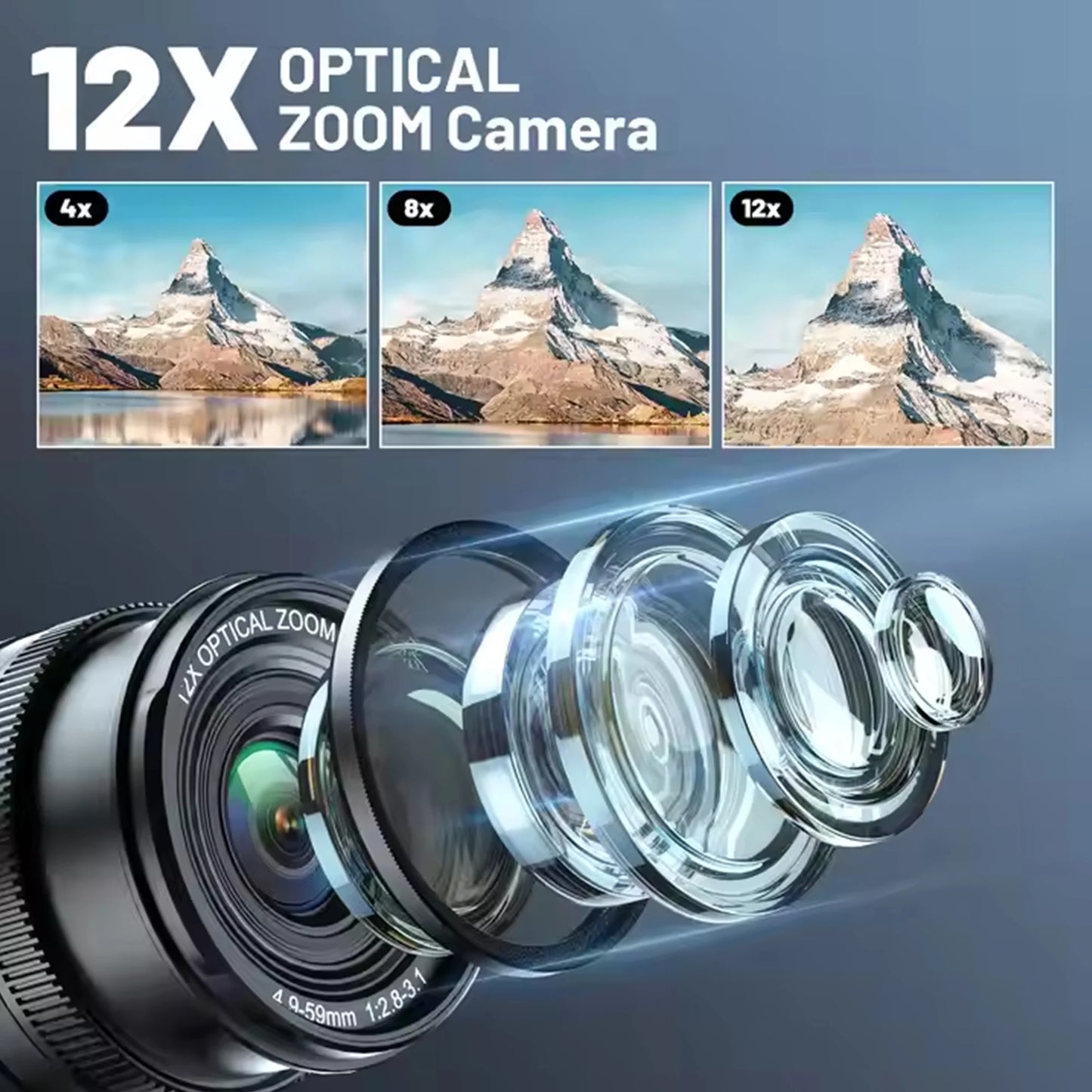 4K HD Digital Camera for Photography Auto Focus 12X Optical Zoom Vlogging Camera for YouTube 72MP WiFi Livestream Video Cameras