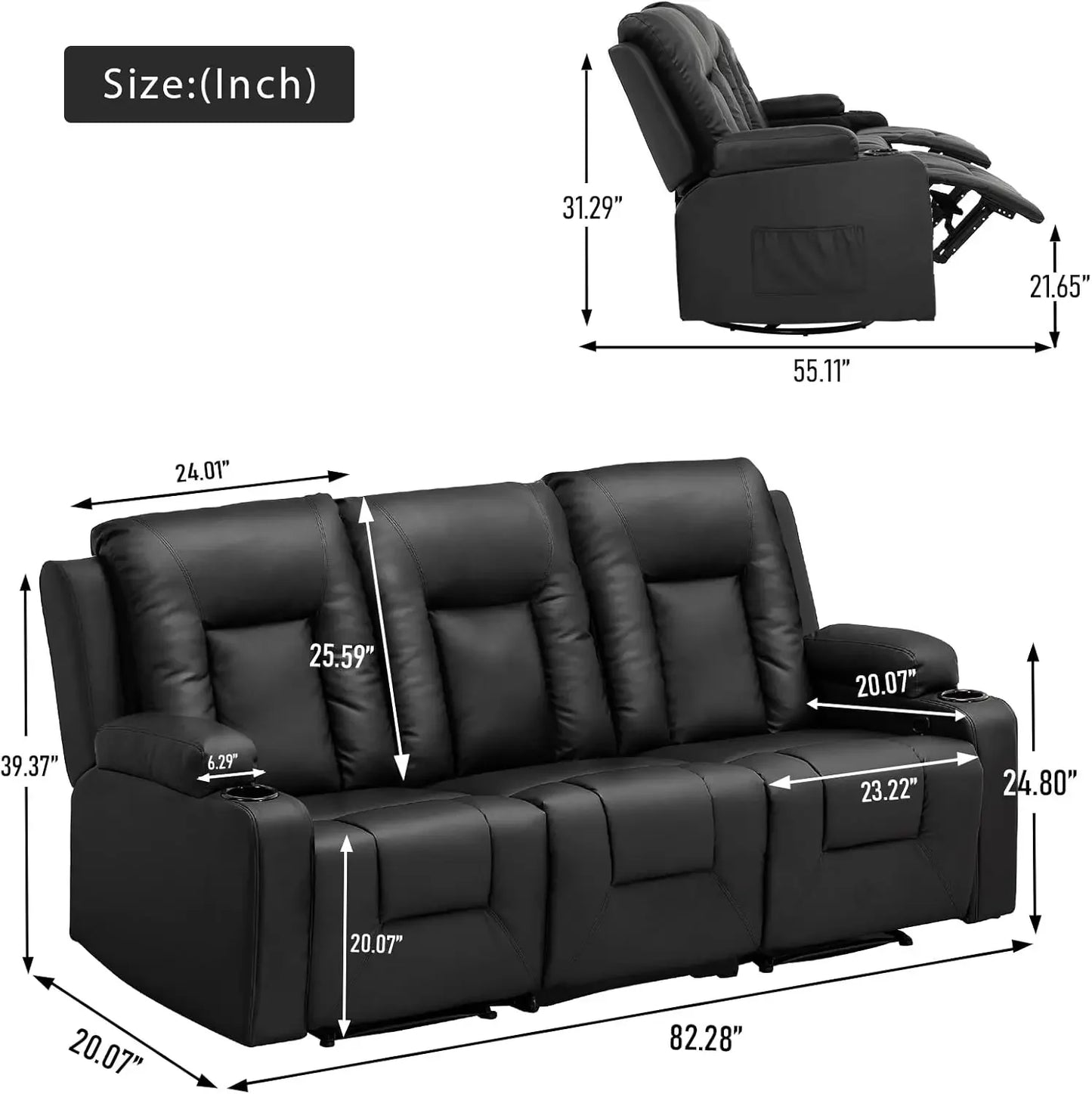 Recline Chair Set,Furniture 2PC Bonded Leather Recliner Set Living Room Set Sofa Loveseat BlackLiving Room Set 3+2