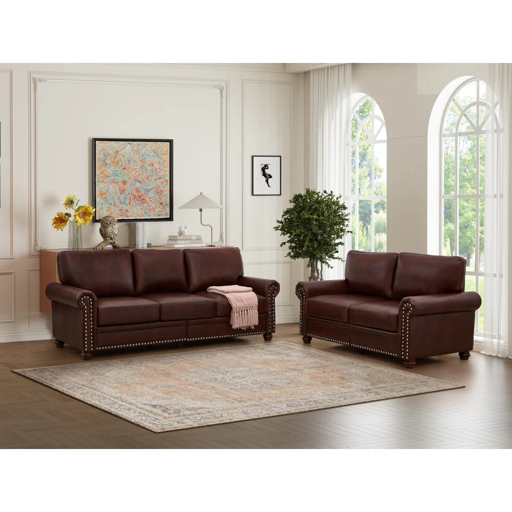 Living Room PU Leather Sofa with Storage Sofa 2+3 Sectional Burgundy Faux Leather Sofa Set For Home Office
