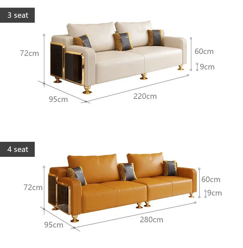 Modern Luxury Leather with Wooden Sofa Set, Fashion 2/3/4 Seater Sofa, Leather Couch for Living Room Accept Customzied Color