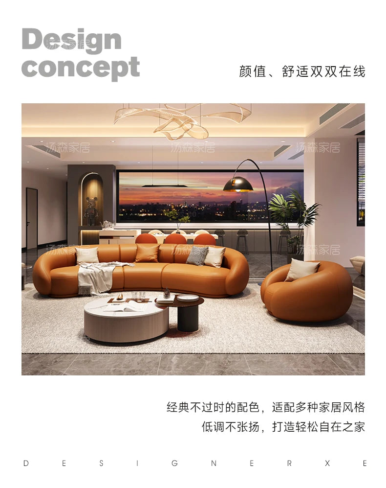 Curved Luxury Couches Unique Vintage Comfortable Italian Modern Puffs Sofa Leather Solid Wood Divano Letto Living Room Furniture
