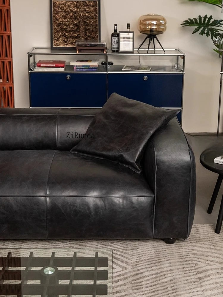 Retro all leather wabi sabi antique sofa Italian living room simple