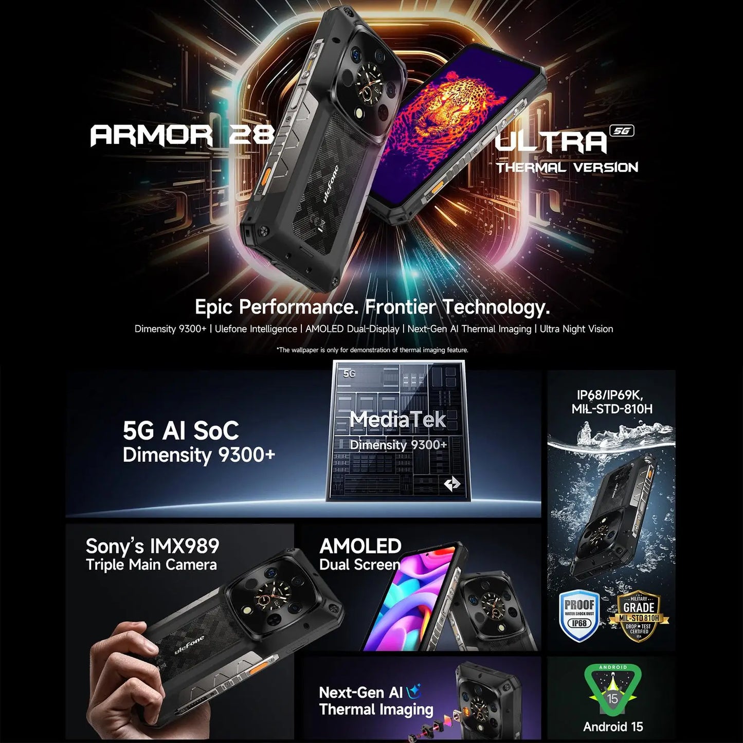 Ulefone Armor 28 Ultra Rugged Smartphone 5G 16GB+1TB Thermal Version 6.67'' 10600mAh 120W 50MP Rear Camera Android 14 NFC