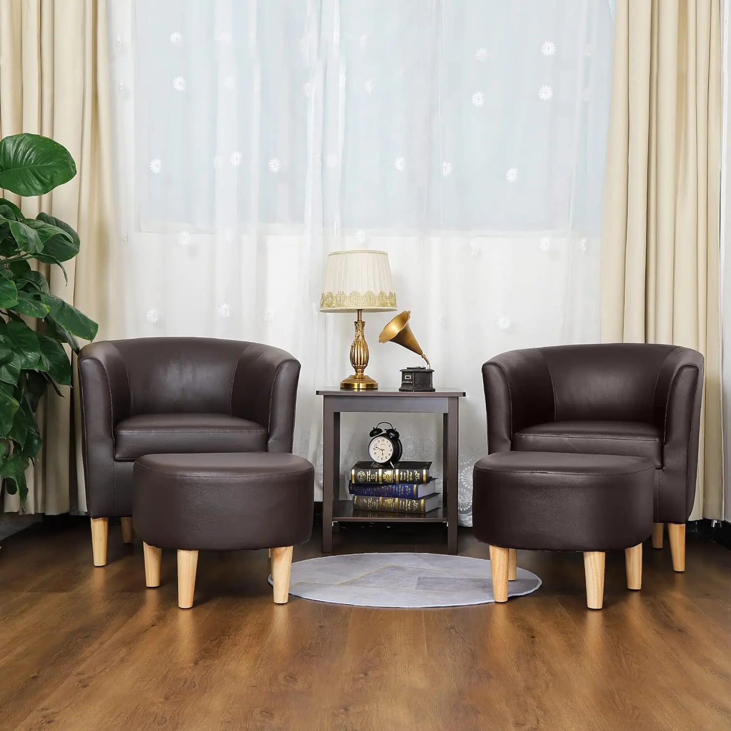 Accent Chair, Sherpa Chair White Fluffy Chair Teddy Barrel Chair with Ottoman Comfy ArmChair Footrest Set