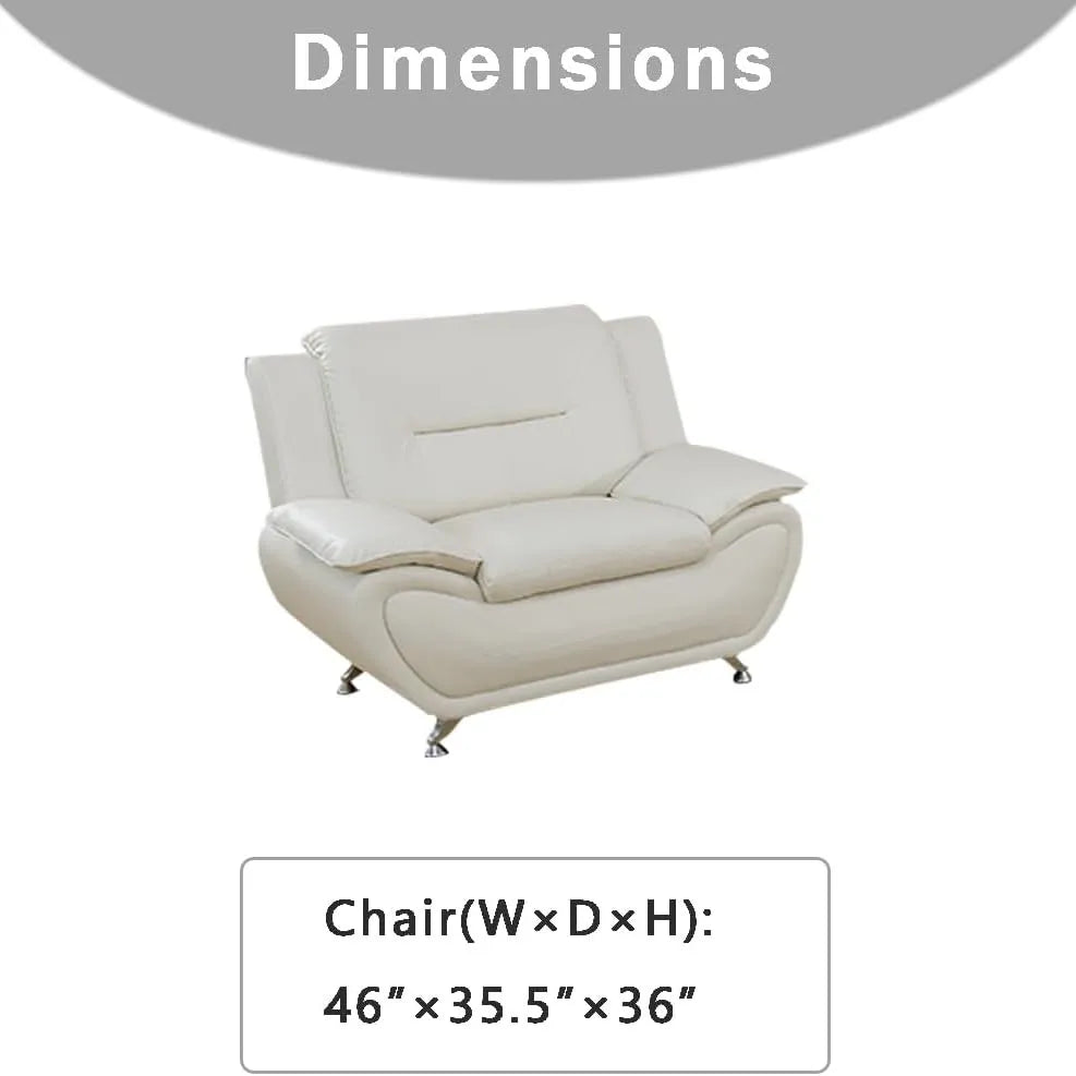 Modern Compact 1-Seat Sofa in White Faux Leather: Easy-Clean, Sturdy & Space-Saver for Small Rooms