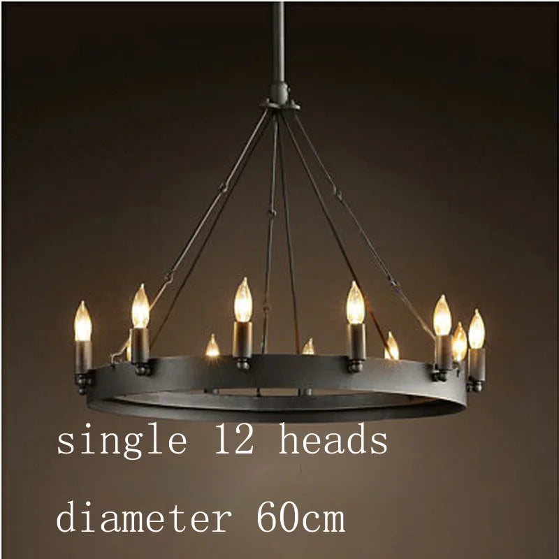 Modern American Retro Iron Pendant Lamp Vintage Industrial Led Droplight Round Cafe Restaurant Bar Knight Candle Chandelier