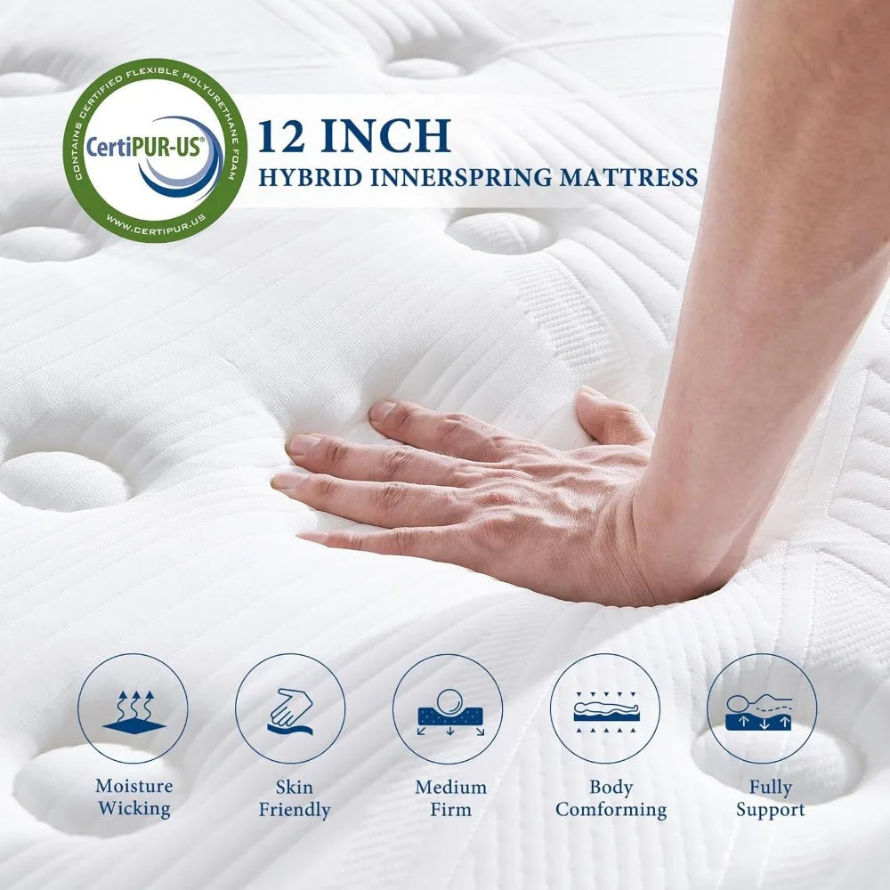 Twin Mattress, 12 Inch Twin Size Hybrid Mattress,Individual Pocket Springs with Memory Foam Layer Provide Cool Sleep
