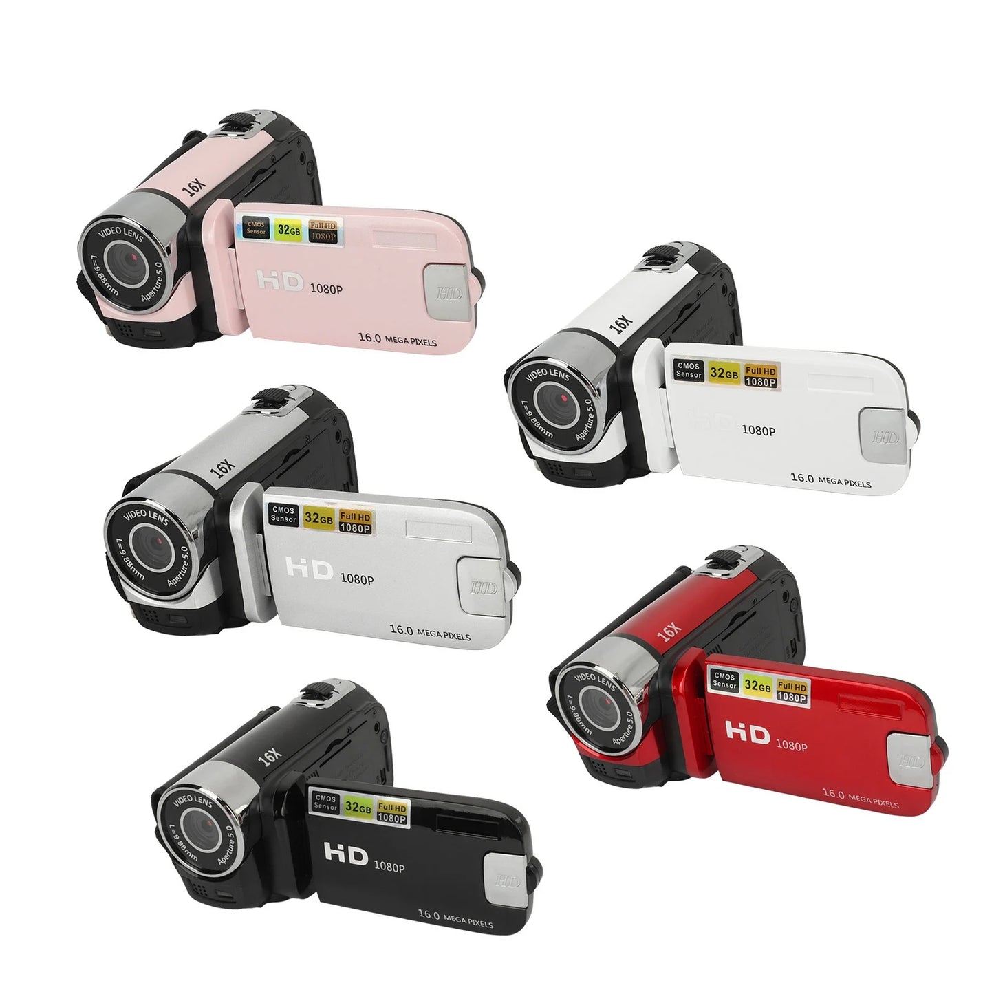 1080P HD 16MP Digital Camera 2.4 Inch Rotatable Screen Camcorder 16X Zoom HD Anti-shock Video Recorder with Fill Light