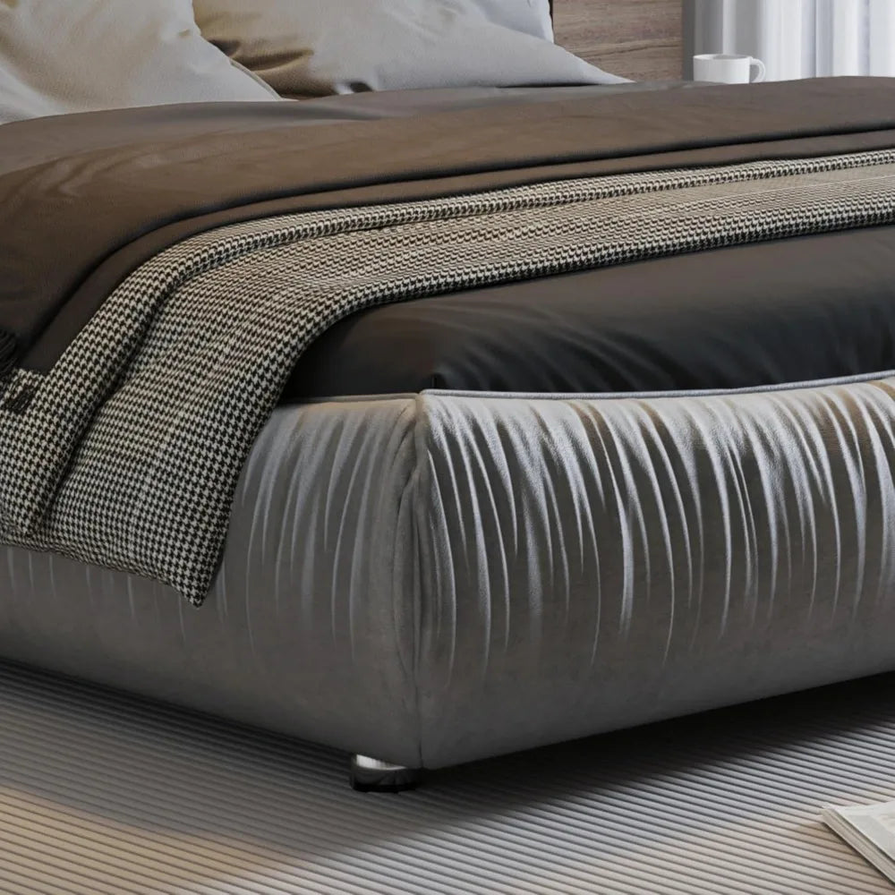 Deluxe king-size upholstered platform bed with upholstered backrest, soft-framed cloud bed, thickened pine slats, metal legs