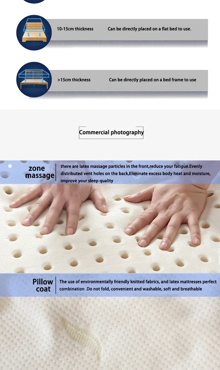 105D Medium Soft Natural Latex Mattress 5CM Thickness Cervical Vertebra Neck Protector Single Double Twin Queen Size Mattress