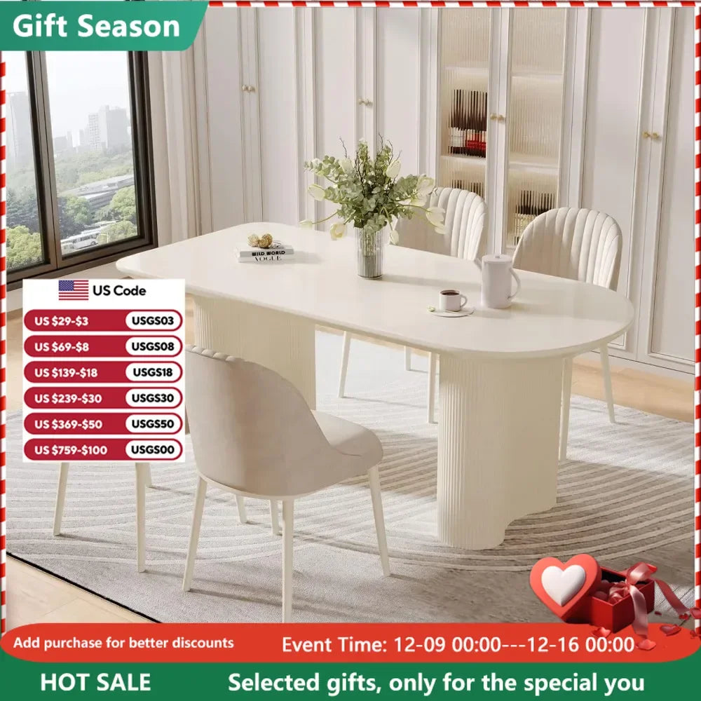 Dining Table Set for 4, 55" Oval Dining Room Table and Chairs Set 4C Baking Paint Technology, Dining Tables with 4 Chairs