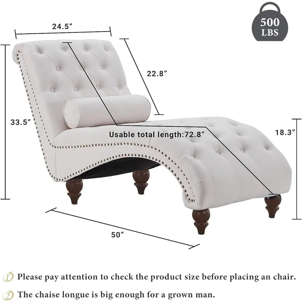 Tufted Chaise Lounge Chair Indoor, Velvet Chaise Lounges Upholstered Couch for Bedroom Living Room Office, Leisure Sofa Recliner