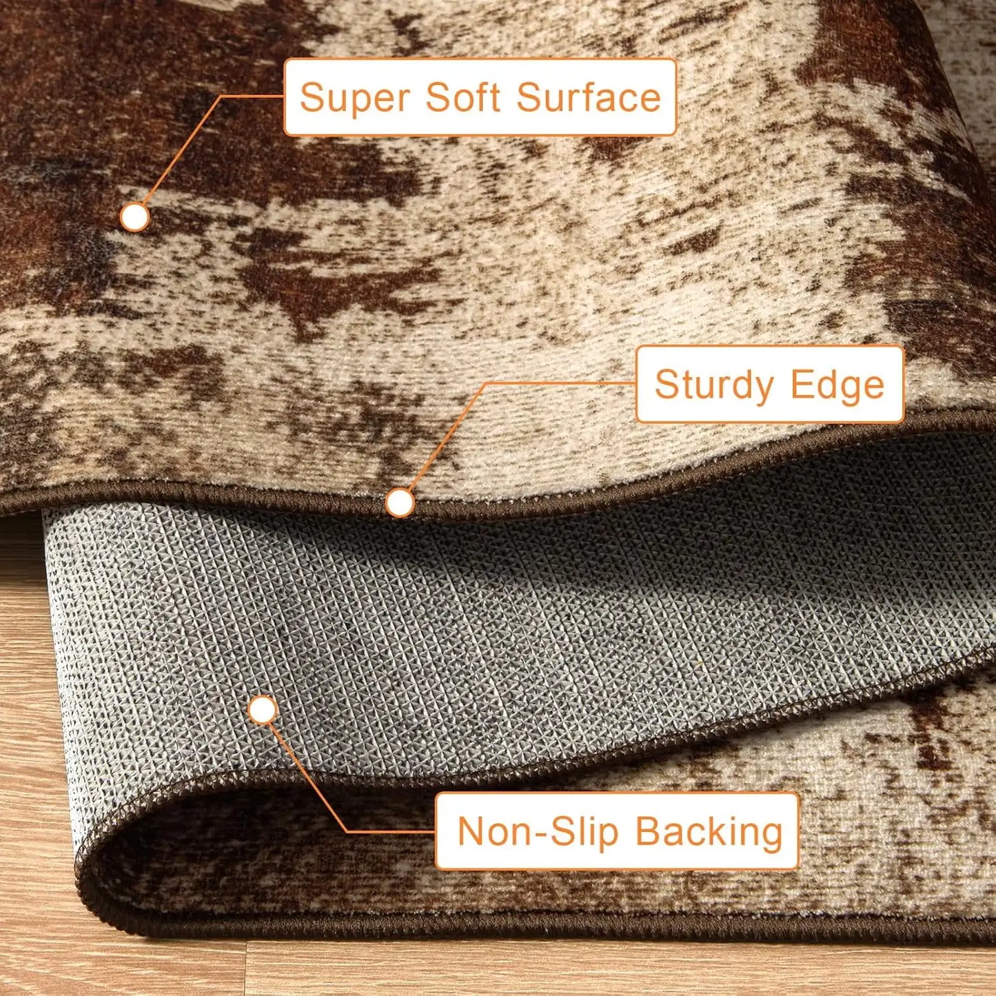 Area Rugs for Living Room, Machine Washable Vintage Rug, Non-Slip Low Pile Throw Rugs with Rubber Backing Washable Carpet