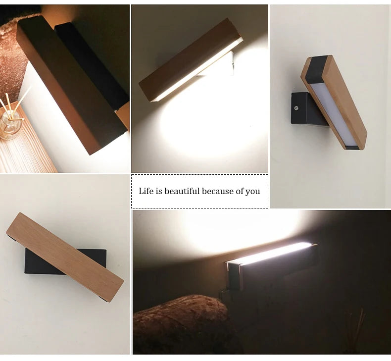 New Rotatable Wall Lamp Nordic Solid Wood LED Wall Light Simple Bedside Study Reading Adjustable Lighting Home Decor Lamps