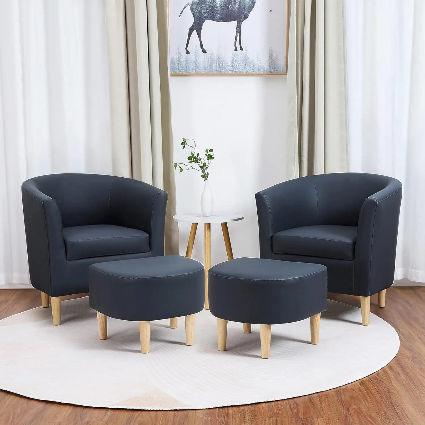 Accent Chair, Sherpa Chair White Fluffy Chair Teddy Barrel Chair with Ottoman Comfy ArmChair Footrest Set