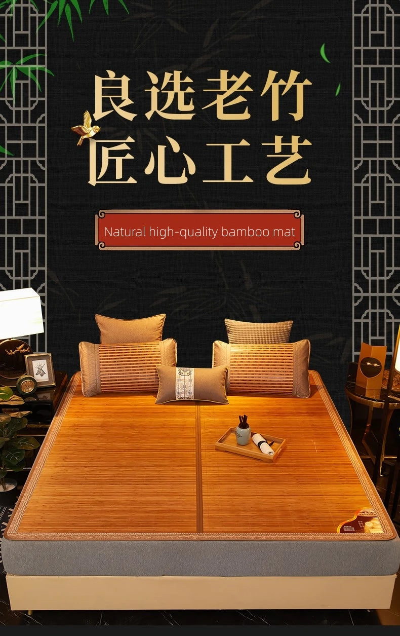 Double Fold Cool Mattress Summer Sleep Mat 100% Bamboo Mat Natural Comfortable High-quality Printed Mattress 1.8/2.0 Dormitory