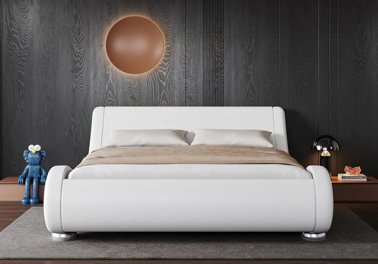 Upholstered Platform Bed Frame with Ergonomic & Adjustable Headboard, Modern Low Profile Sleigh Design