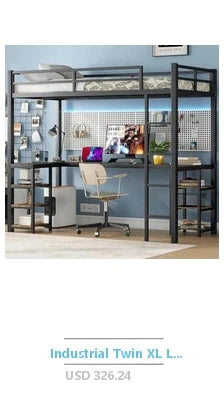 Full Size Gaming Loft Bed L-Shaped Desk Wardrobe Adjustable Shelf LED Charging Station Meta Loft Bed Kids Cozy Gaming Learning