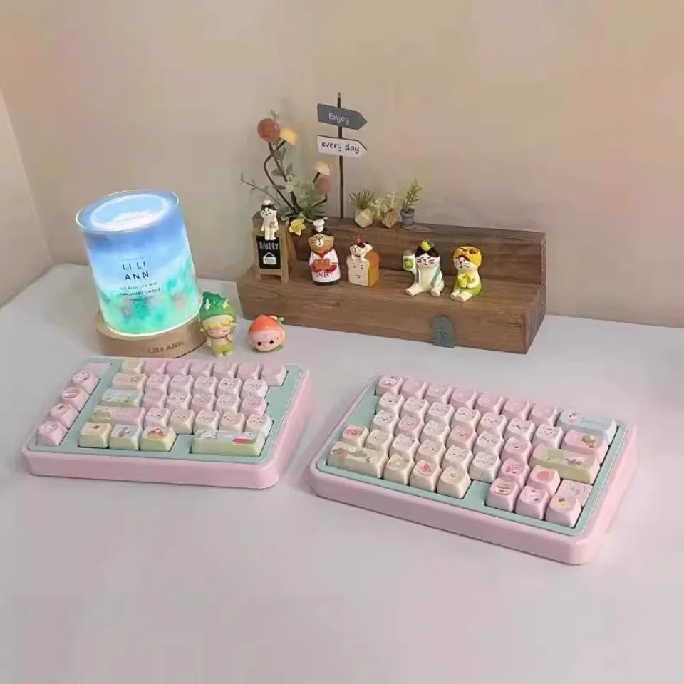 Cute Cat Split Mechanical Keyboard Kit Wireless Tri-mode GASKET Hot-Swap RGB Ergonomic Custom Aluminum Split Gaming Keyboard