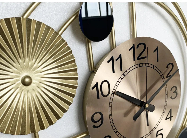 Large Wall Clock Gold Nordic Living Room Art Lotus Leaf Hanging Watch Circular Geometry Pointer Mute Wall Clock Home Decoration