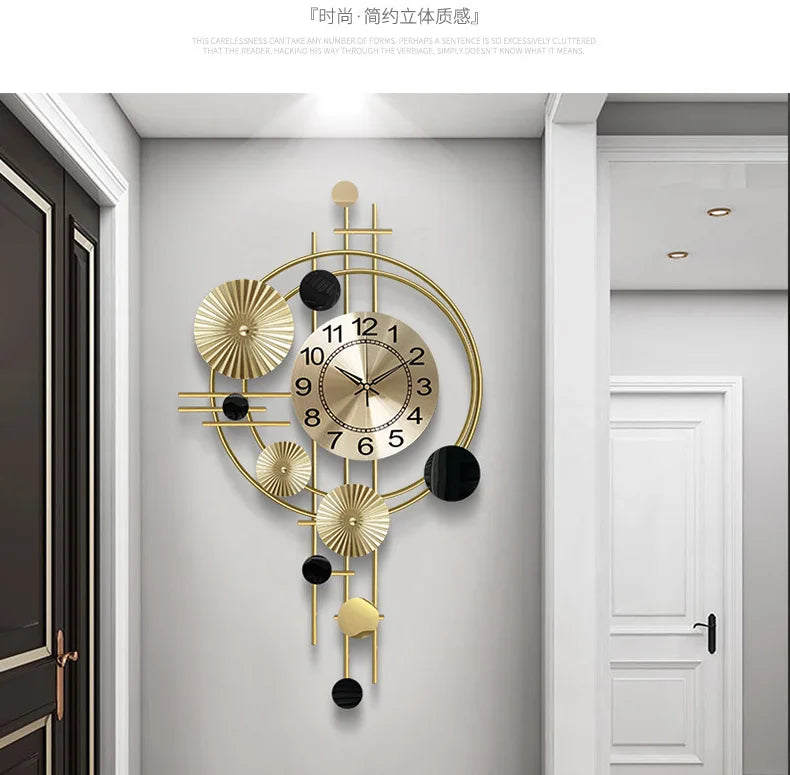 Large Wall Clock Gold Nordic Living Room Art Lotus Leaf Hanging Watch Circular Geometry Pointer Mute Wall Clock Home Decoration