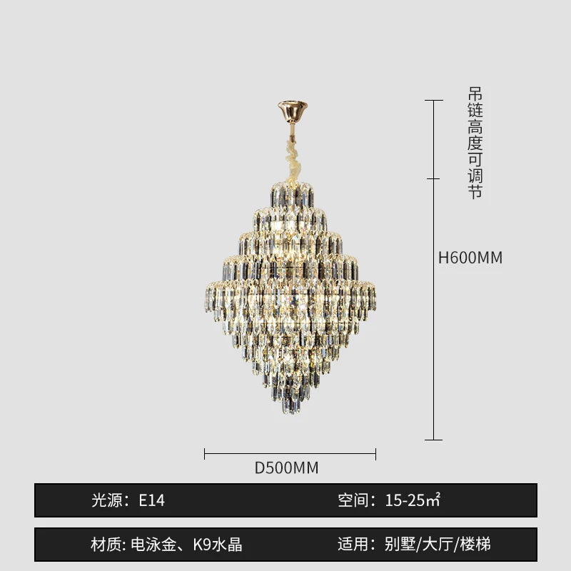 Designer LED Light Luxury Villa Main Hall Crystal Chandelier Luxury Hotel Restaurant Sales Office Custom Lights Pendant lights