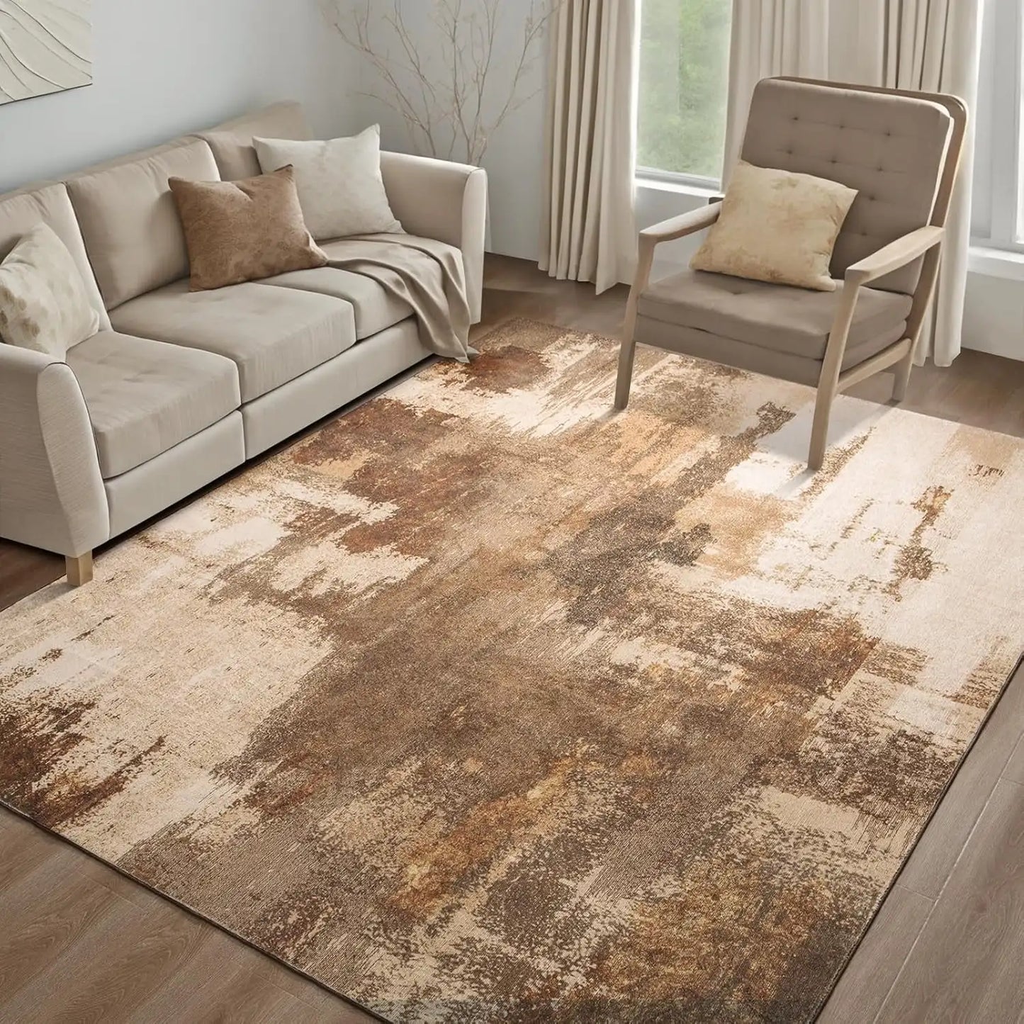 Area Rugs for Living Room, Machine Washable Vintage Rug, Non-Slip Low Pile Throw Rugs with Rubber Backing Washable Carpet