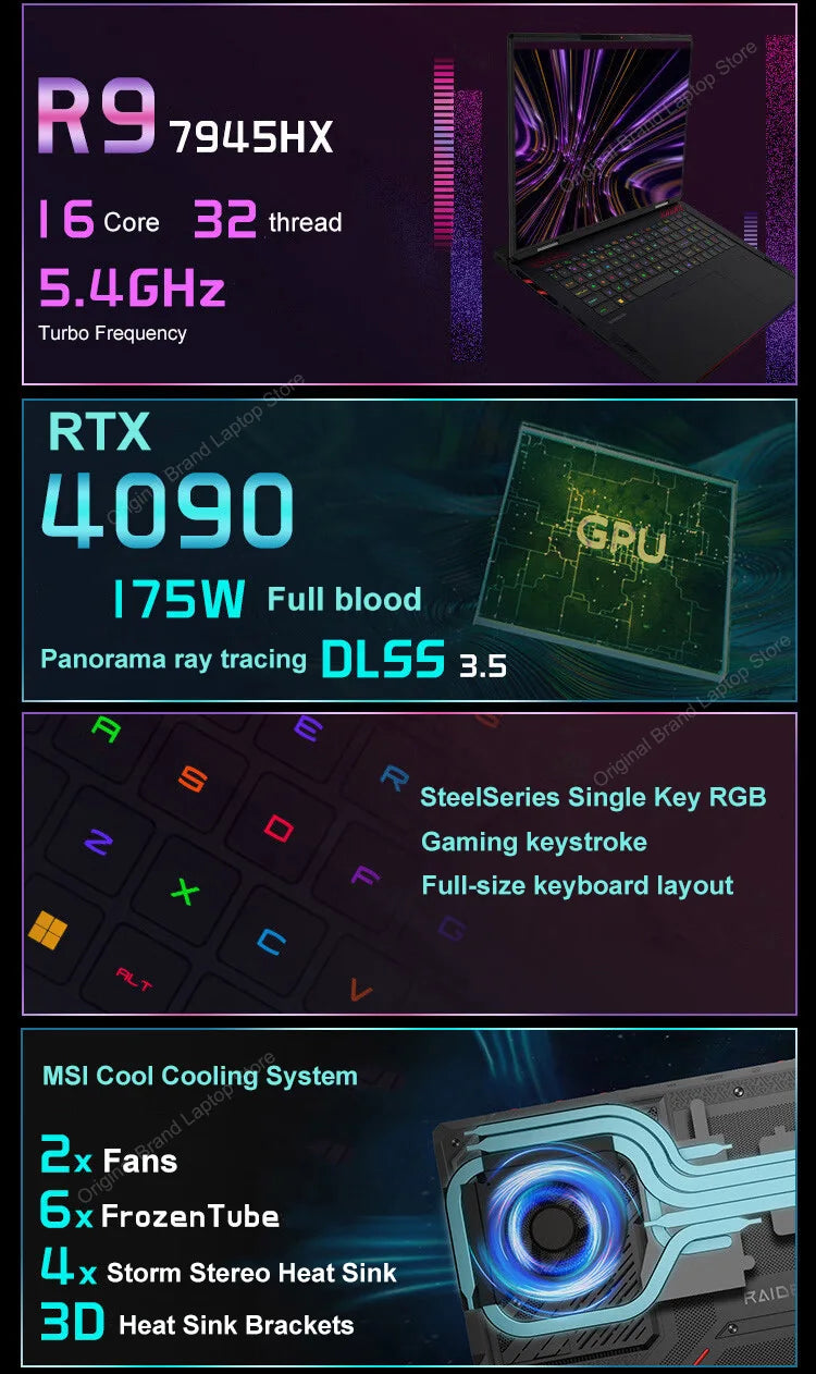 2024 MSI Raider A18 HX Gaming Laptop 18 Inch 2.5K QHD 240Hz IPS Screen Notebook AMD Ryzen R9-7945HX 32GB 2TB RTX4090 Netbook PC