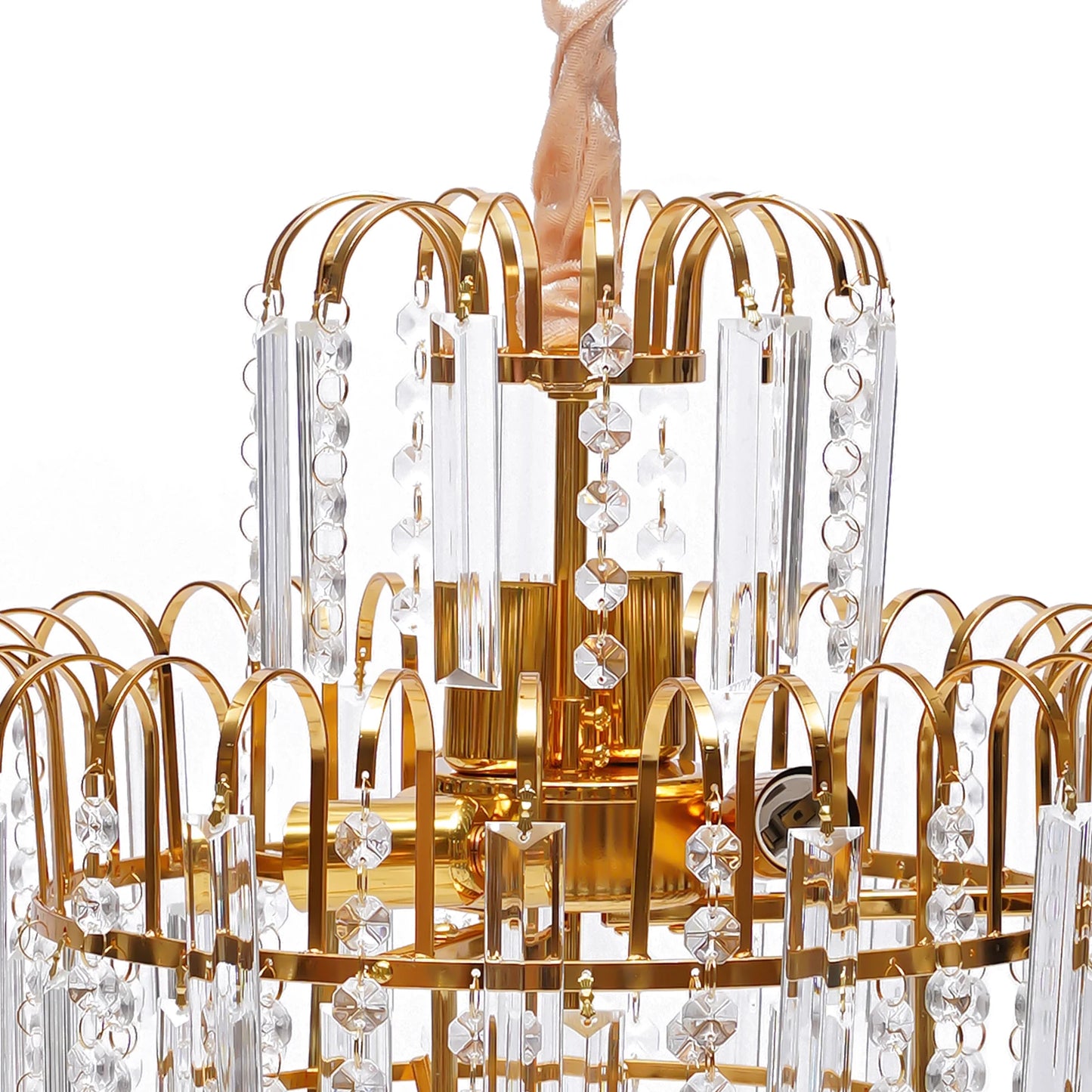 Gold Elegant Crystal Chandelier Modern Ceiling Light Pendant Fixture Lighting Lamp Metal+Glass for Living Room, Dining Room